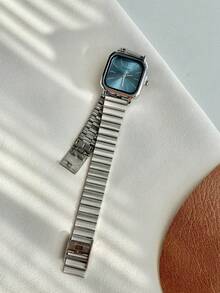 1 pieza Reloj de mujer de acero inoxidable plateado cuadrado clásico y elegante con movimiento de cuarzo. Esfera multicolor apto para uso diario. Como regalo para estudiantes - Unitalla - Ver 10