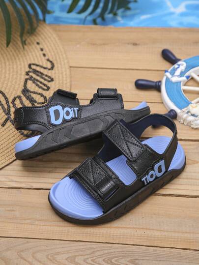 1 Pair Summer Unisex Kids Casual Sports Soft Bottom Beach Sandals With Hook And Loop