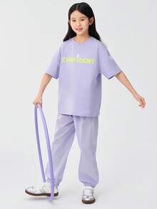 Balabala Tween Girl' Short-Sleeve Quick-Dry T-Shirt, Lightweight Wear - Pink Purple - View 3