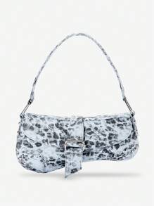 Blue Animal Print Underarm Bag, Leopard Rivet Motorcycle Style Shoulder Bag, Shaped Women's Handbag Casual Underarm Bag, Y2K Hobo Bag, Crescent Bag, Street Style Holiday Gift For Teen Girls, Party, Daily Wear, Work. Leopard Rivet Bag Spring Summer New Arrival