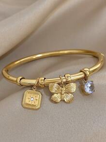 1 pieza Pulsera de brazalete con dije de mariposa adorable para mujeres, acero inoxidable apilable, joyería de diario y fiesta, regalo para el Día de la Madre