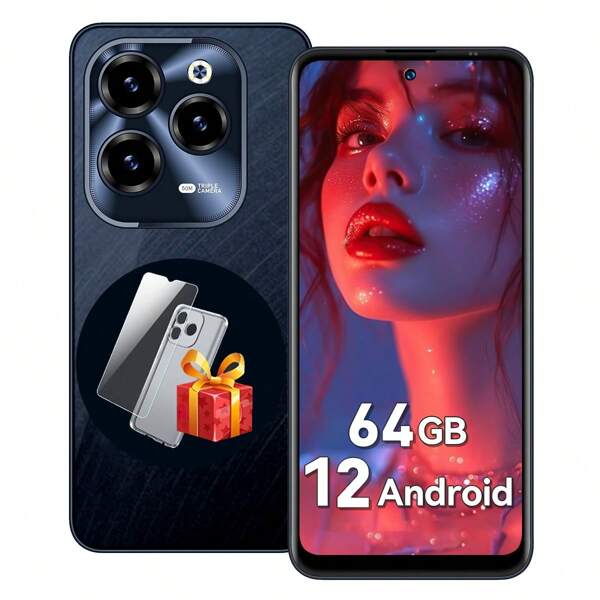 ¡Tu Nuevo Compañero!  Android 12.0 dual sim 3G smartphone 64GB Ram+ 4GB ROM, batería 5000mah, pantalla hd de 6.56 pulgadas, 5MP+32MP smartphone con doble cámara