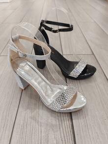 BEAUTIFUL AND ELEGANT PU AND GLITTER SANDAL 9.5 HEEL AND 2CM PLATFORM RHINESTONE BAND - Silver - View 2
