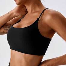Gym Top Double Band With Removable Pad Thin Strap Zero Transparency Fashion Colors - màu đen - Xem 2
