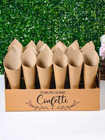 1pc Brown Kraft Paper Confetti Cone Holder, Flower Plants Style Confetti Cone Stand Cone Box For Wedding Decor Party Decor, Gift Wrapping Supplies Bags For Birthday Decor Babe Shower Decor Table Decor Home Decor Room Decor Birthday Gifts Party Favor (Confetti Cone Paper Not Included)