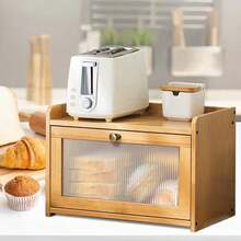 Caja de pan de bambú, organizador de encimera de cocina, organizador de pan y aperitivos, organizador de utensilios de cocina, nueva caja de pan con puerta de acrílico, artículos de cocina, accesorios de cocina, utensilios de cocina - Multicolor - Ver 4