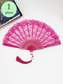 复古欧式蕾丝镂空花卉流苏手扇，便携，适合夏季拍照、跳舞、户外装饰 - 彩色 - 查看 10