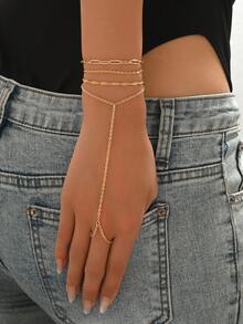 4pcs/Set Versatile Gold Alloy Link Finger Chain, Elegant & Charming Women Jewelry Accessory Suitable For Daily Decoration, Party, Holiday, Music Festival Wearing - Multicolor - View 2