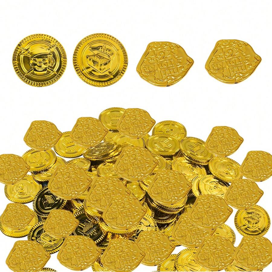 40 件金币海盗币，塑料海盗币，适用于海盗主题生日派对冒险主题活动 - 金色 - 查看 1