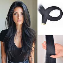 10片/包 貼片式接髮片，合成髮，黑色，24英吋，自然黑髮，隱形無縫接髮片，適合女性，純黑色，適用音樂節、萬聖節 - 彩色 - 查看 15