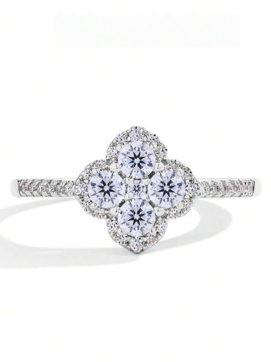 1枚四叶花戒指，S925纯银精致双层戒指，精美首饰，送给女孩的礼物，日常配饰 - 四瓣花戒指 - 查看 1