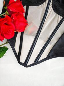 EZNV 1 件性感撞色条纹修身露背紧身胸衣上衣女款 - 黑色 - 查看 8