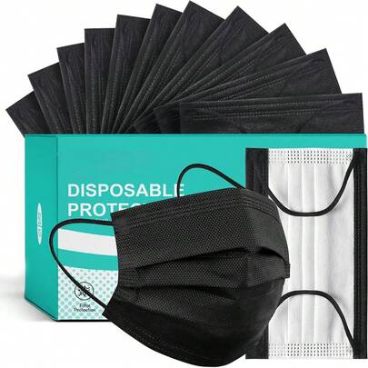 100pcs Black Disposable Mask, Light And Breathable, Anti-Stuffy Design, Suitable For Spring And Summer Wear, Fashionable And Versatile.