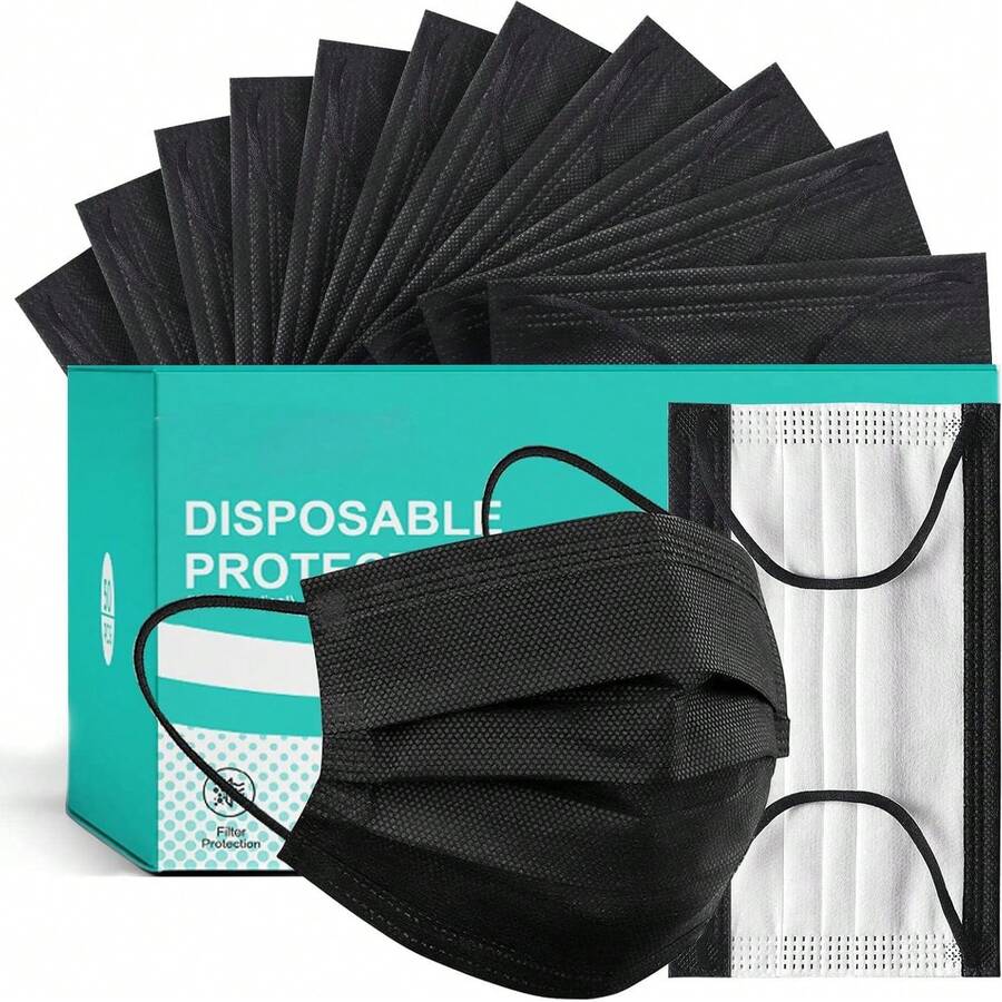 100pcs Black Disposable Mask, Light And Breathable, Anti-Stuffy Design, Suitable For Spring And Summer Wear, Fashionable And Versatile. - Black - View 1