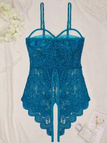 1 件女士性感内衣蕾丝透视开裆紧身衣，适合外出穿着