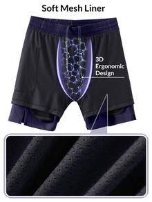 baleaf Men's 5.5" 2-In-1 Quick-Dry Swim Trunks - 3D Ergonomic Soft Mesh Lining, Breathable Perforated Fabric & Dual Pockets For Beach Swimming Outdoor - Navy Blue - View 2