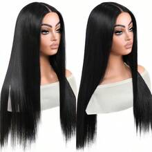Black 13x4 Straight HD Lace Front Wig Pre-Plucked Long Straight 28inch Lace Front Wigs Synthetic Wear And Go Lace Front Wigs Daily Use - 黑色 - 查看 2