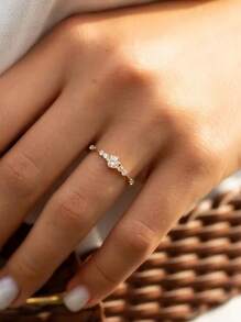 1 pièce Bague ouverte mince et délicate avec 7 pierres scintillantes de luxe minimaliste