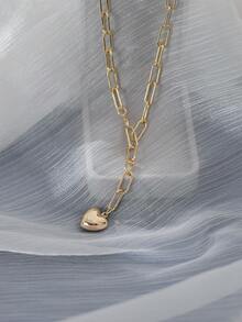 Nooxian 1pc Mother's Day Hip-Hop Style Women Heart Pendant Y-Shaped Thick Chain Necklace (Random Quantity Of Chain Rings) - Yellow Gold - View 4