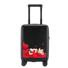 1 Stück 16/20/24 Zoll leichter Trolley Koffer mit Handyhalterung, individualisiertes LOVE Muster, geeignet für Schule, Urlaub, Geschenk, Muttertag - Schwarz - Übersicht 12