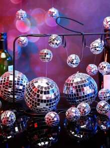 1Set Disco Mirror Ball Silver Hanging String, Festival Themed Party & Birthday Decoration, Disco Music Themed Parties, Wedding & Dance Music Festival, Home Decorations