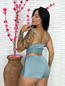 Women's Babydoll Mila With Lace Details Night Line Short Pajamas Sleepwear - màu xanh lá - Xem 2