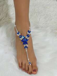 1 pieza Tobillera europea y estadounidense de moda con cristales florales, anillo para el dedo del pie sexy para mujer, adecuado para boda, fiesta en la playa, banquete