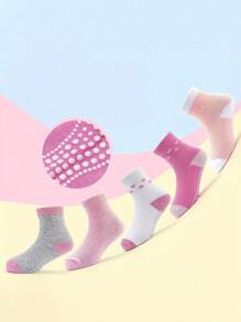 10pairs Children's Baby Girls Non-Slip Toddler Socks Heart Print Crew Socks