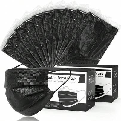 100pcs Black Disposable Mask, Simple Design, Suitable For Matching With Various Clothing, Suitable For Long-Term Wear.