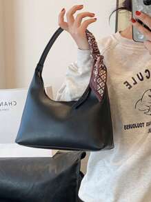 1 pièce Sac d'aisselle minimaliste noir avec écharpe, sac à épaule pour femme