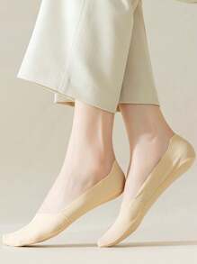 1/4/8 Pairs Women's Big Size Available Soft Nylon Solid Bottom Low Cup Invisible No Show Socks With Non-Slip Gel Heel, Suitable For Daily Use