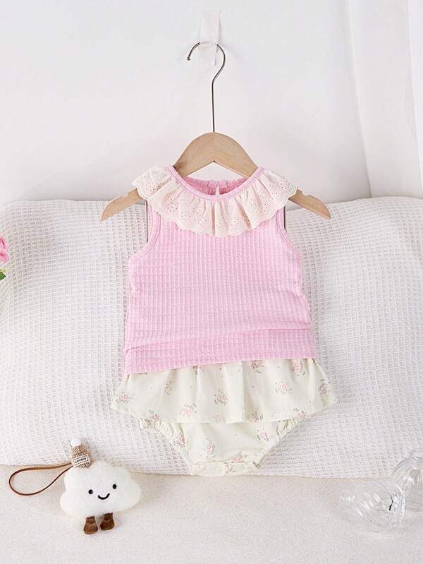 2pcs Baby/Baby Girl Summer Thin Outfit Set Dolly Collar Top & Shorts, Korean Style