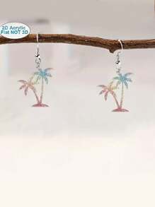 1 paio di orecchini pendenti a forma di albero di cocco, in acrilico piatto 2D, adatti per uso quotidiano e ideali come gioielli per vacanze e regali di compleanno