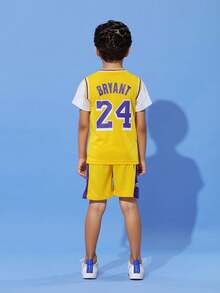 2pcs Kids Basketball Jersey Set - #24, Customizable Name, Boys Basketball Uniform, Personalized Sports Tee And Shorts, Summer Children Activewear, Training & Daily Casual Wear, Multi-Functional, Ornamental, Letter, Stylish, Modern, Colorful, Cute, Adorable, Casual, Custom, Personalized, Unique, Customized, Ideal Gifts For Him, Ideal Gifts For Her - Yellow - View 8