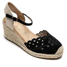 Sandals Compensating With Floral Motifs - Brides And Grooms With A Simple And Elegant Style Espadrille - Black - View 1