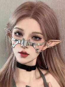 1pc Unisex Cyberpunk Metallic Asymmetrical Adjustable Fluid Mechanical Style Face Mask - Multicolor - View 4