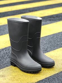 1双男士中筒雨靴，PVC一体成型，耐用雨鞋，适用于钓鱼、户外活动、通勤、泥地行走 - 黑色 - 查看 7