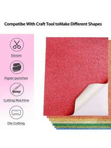 50pcs/30pcs/10pcs Self-Adhesive Glitter Card Paper, Shiny Adhesive Craft Paper, Suitable For Art Projects, Gift Packaging, Card Making, Collage - Multi-Color Optional,School Supplies,Back To School - Colorful Glitter Self-adhesive Card Stock - View 4