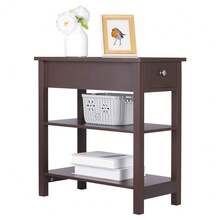 24'' Narrow Side Table Slim End Table With Drawer And Shelves For Small Space