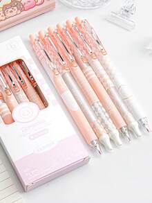 6入組棋盤格中性筆套裝僅有奶油格紋系列0.5mm圓珠筆黑色顏色墨水適用於寫作