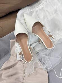 Minimalist White Flat Shoes For Teenagers, Elegant Patchwork Design, Suitable For All Seasons, Daily And Formal Wear - White - View 7
