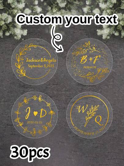 30-240 Etiquetas personalizadas para obsequios de boda, Etiquetas transparentes con lámina dorada personalizadas para fiesta de boda, Etiquetas personalizables para obsequios de fiesta, Etiquetas personalizables para despedida de soltera, Etiquetas para bolsas de regalo, Etiquetas adhesivas para fiestas de boda, Etiquetas para bolsas de fiesta