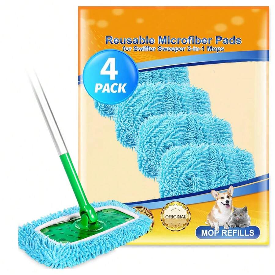 Reusable Dry Sweeping Cloths Microfiber Wet Mop Pads Compatible With Sweeper Mop Replacement Sweeping Mopping Pad Refills For Hardwood Surface Floor Cleaning (4pcs) - Blue - View 1