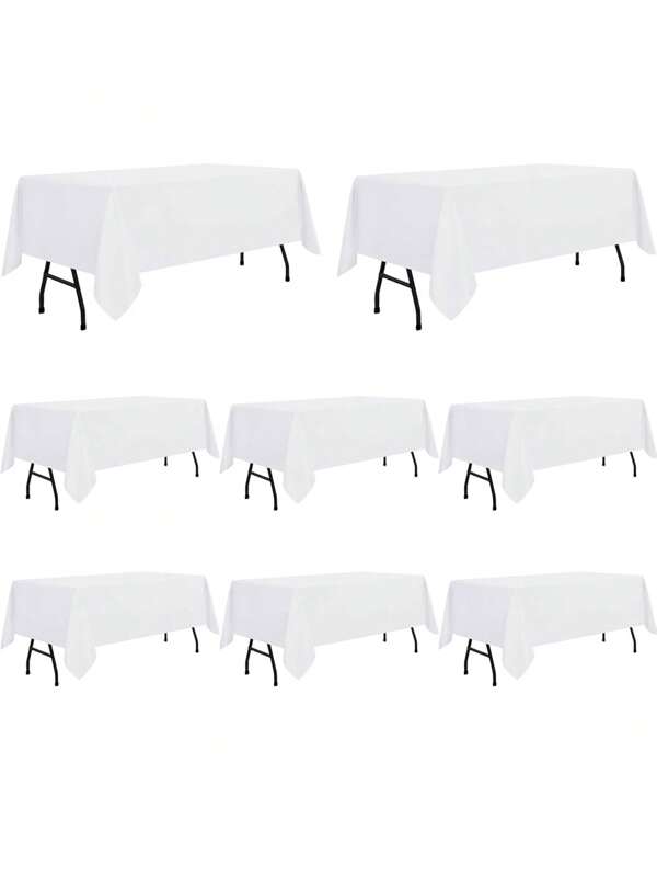 Pack de 4/6/8/10 nappes blanches 57 x 102 pouces (environ 147 x 260,3 cm), nappe rectangulaire convenant pour des tables de 4 pieds - antissalissante et anti-froissage en polyester lavé à l'eau, convenant pour les repas, mariages, banquets, fêtes, restaurants buffet