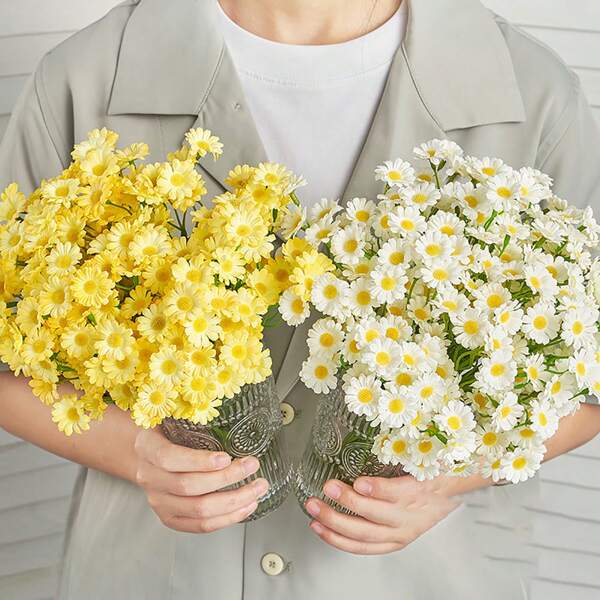 18Pcs Yellow Artificial Daisy Flowers Small Daisy Bouquet, For Wedding Arrangement, Vase Centerpiece, DIY Home Party For Home Room Decoration Aesthetics (Vase Not Included),Fall Decor,Autumn