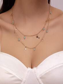 1pc Boho Style Double Layer Star Pendant Necklace, Elegant Gift For Women