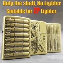 (Solo funda separada, no se incluye el encendedor) Funda protectora retro para encendedor de queroseno a prueba de golpes con patrón en 3D de avión y misil, adecuada para el encendedor ZP - 1 proyectil de misil de avión al azar (sin encendedor) - Ver 4