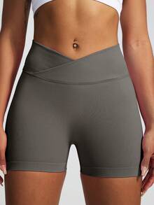 High Waisted Solid Casual Shapewear Shorts - Dark Grey - View 3