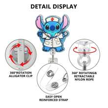 Disney Carrete de identificación retráctil lindo de la enfermera Stitch - Titular de gafete de identificación - Etiqueta de identificación de doctor/enfermera - Accesorios para trabajo en el hospital - Carrete de gafete con dibujos animados