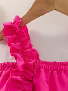 Young Girl Ruffled Bowknot Cami Dress - Hot Pink - View 5